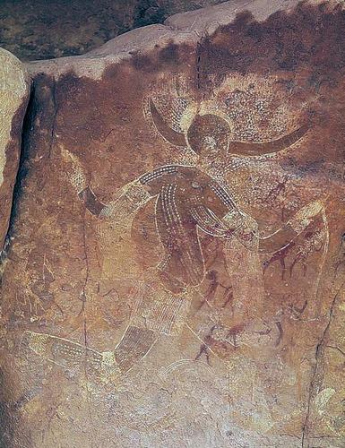 Running Horned Woman, 6,000-4,000 B.C.E., pigment on rock, Tassili n ...