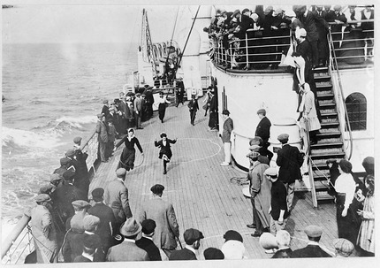 People watching games on the deck of the Mauretania in 1911 (Library of ...