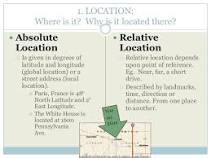 Location Examples Geography Location: is kind of like the first step in understanding an aspect of ...