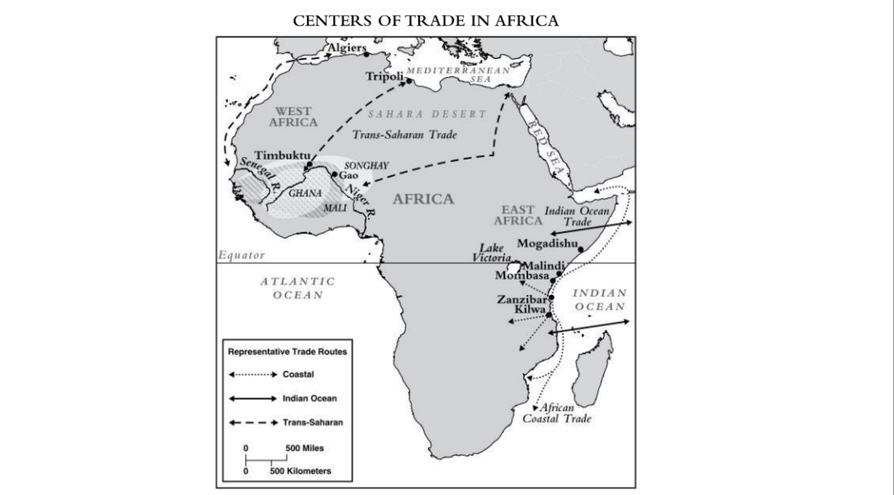 The Trans Saharan Trade route can be noted by the dotted line ...