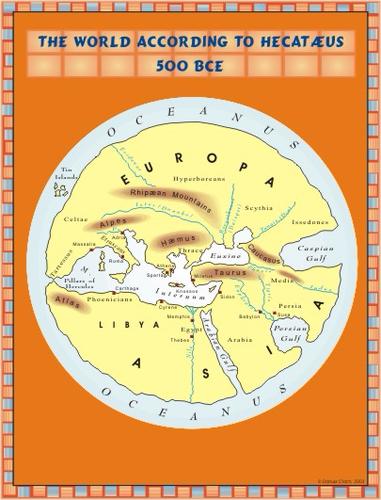 500 BC: Hecataeus’s map describes earth as circular plate