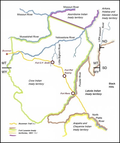 Map showing the Bozeman Trail and Native territories. Source:https ...