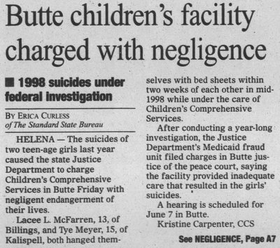 May 1999 – Montana Department of Justice charges CCS with negligent ...