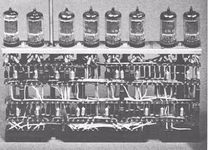 We can see the vacuum tubes in ENIAC on the top of this image.