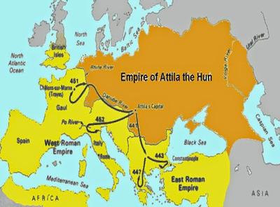 The picture above is a map of the Huns as they entered the Roman Empire ...