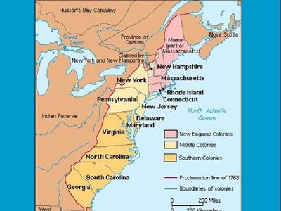 this map shows the different section of English colonies, the different ...