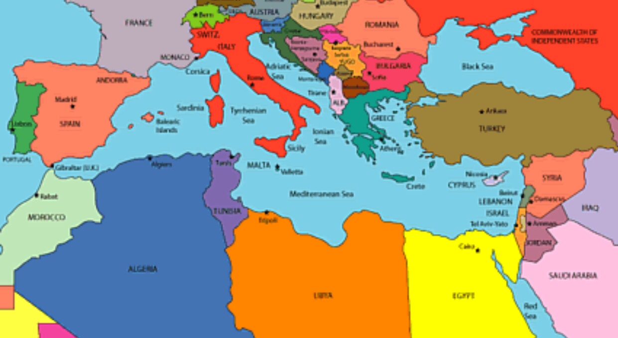 Политическая карта стран Средиземноморья. Политическая карта государств Средиземноморья. Политическая карта Средиземного моря. Страны вокруг Средиземного моря на карте. Северное средиземноморье