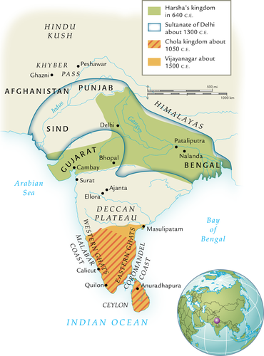 Major states of post classical India, 600–1600 c.e. Several large ...