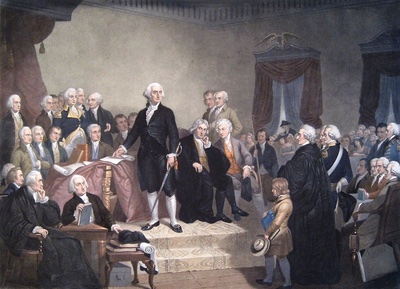 George Washington takes the oath of office.