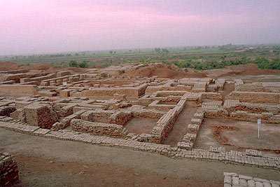 This photo depicts brick ruins at Mohenjo-daro.