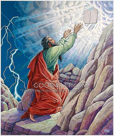 God giving Moses the 10 commandments on Mt. Sinai