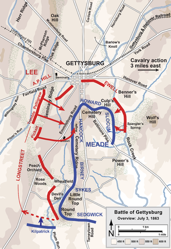 Battle map of the 3rd day of Gettysburg