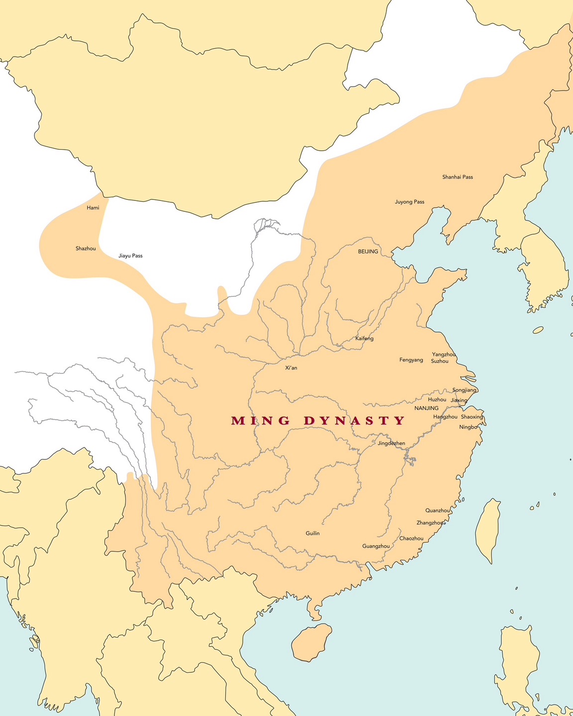 This map shows the land of the Ming Dynasty (1368 – 1644), which ...