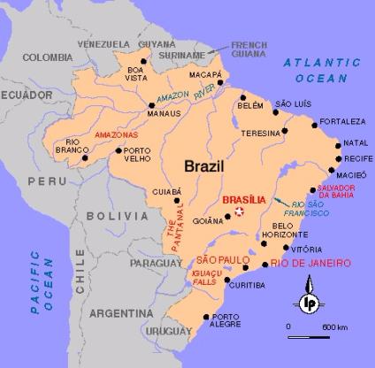 Brazil Locator Map - Country And Capital City Brasilia. Map Of