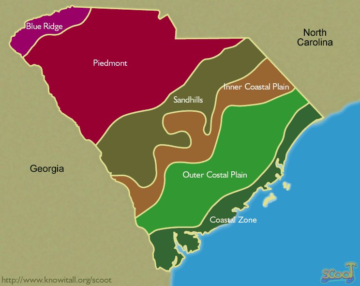 The Six Land Form Regions In South Carolina Are The Blue Ridge