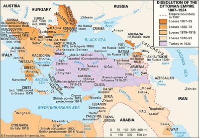 The image shows a loss of territory over the time span of the empire's ...