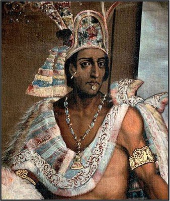 Pintura representativa de Moctezuma Xocoyotzin, tlatoani azteca al momento de la llegada de Hernán Cortés.