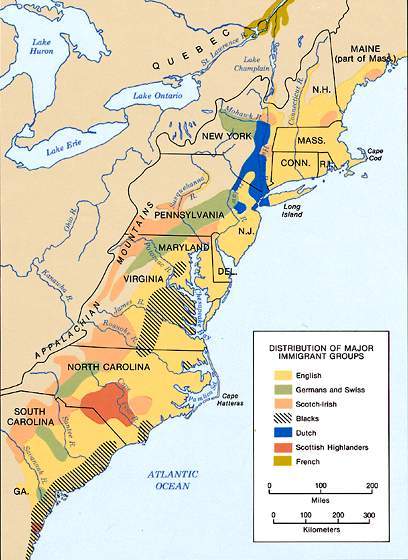 Distribution of major immigrant groups in the 18th century (Unknown source)