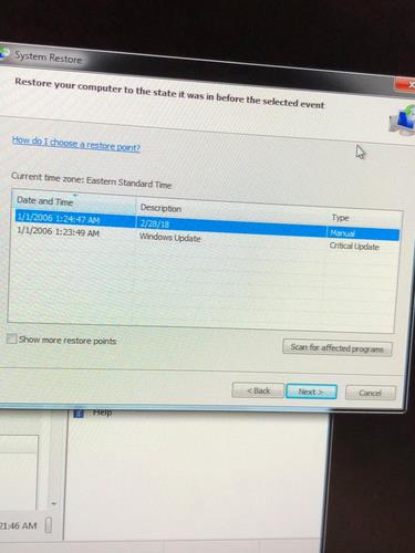 Restore point created