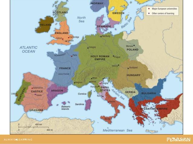 A map of Europe in 1050. Things seemed a lot more colorful back then.