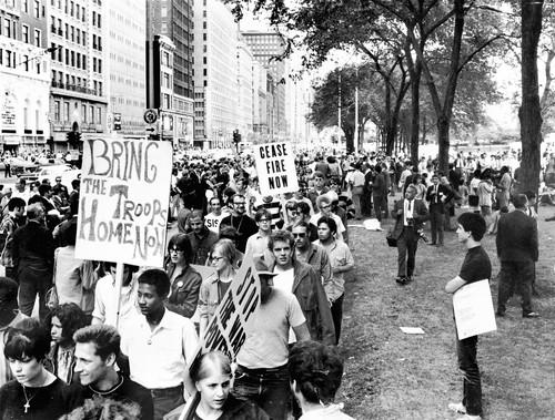 Protesters outside the Democratic National Convention in 1968.