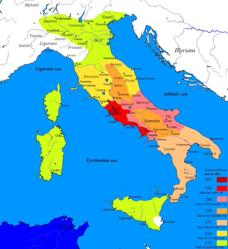 Map of the Roman conquest of Italy. Map made by Javierfv1212 in 2009 ...