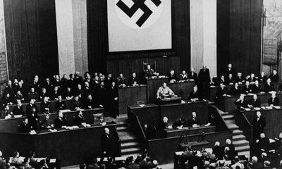 Herr, Adolf Hitler (chancellor) announcing his speech on his first day ...