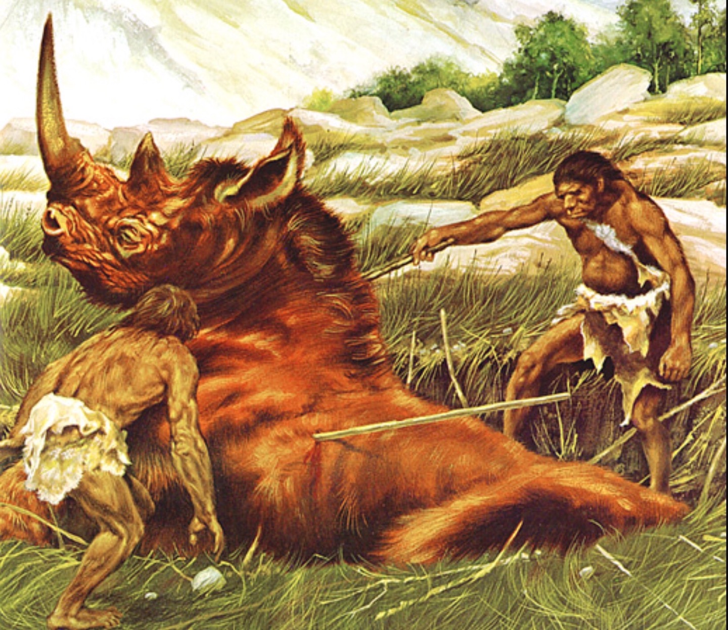 Охота древнего человека на шерстистого носорога