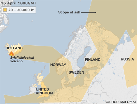 Figure 3: Ash Cloud Over Europe(Met Office, 2010)