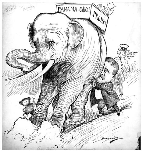 A 1905 political cartoon about Congressional debate over funds to build ...