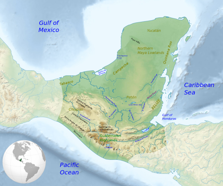 Large Maya Inca Map Map of the Maya region, with major rivers, mountain ranges and regions ...