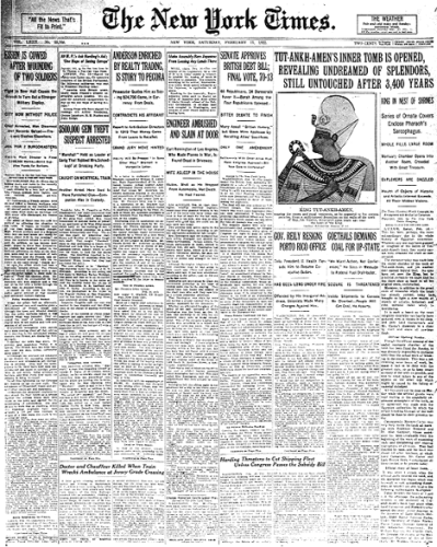 Front Page of the NY Times. By The New York Times in 1922 (NYTimes.com)