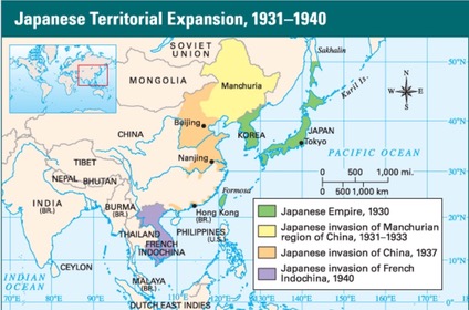 Depicted in the image above is the expansion route of Japan before WWII.