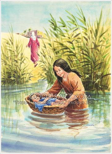 God spares Moses by helping him being put in the nile floating down ...