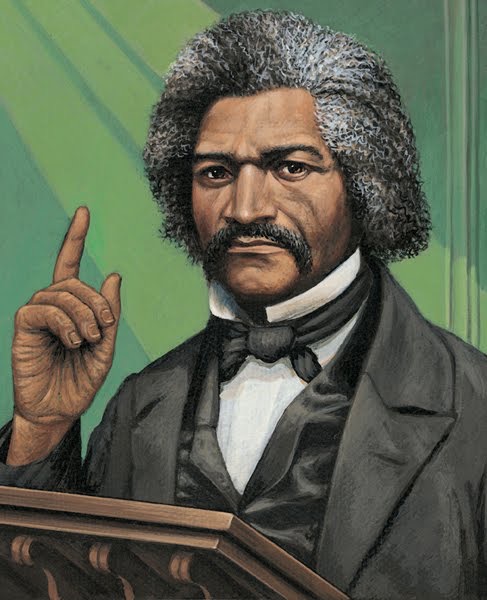 An illustration of Frederick Douglass speaking.