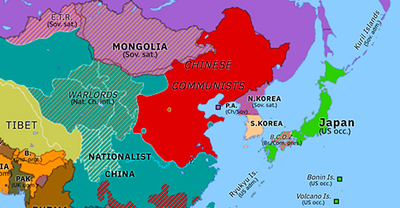 A map of the division of China, focused on early 1949.