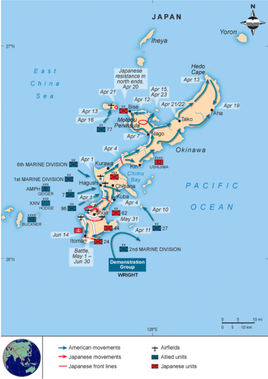 Battle Map Of Okinawa And Movements Of The United Sutori