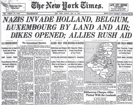 Newspaper informing the events that happened during the Blitzkrieg on ...