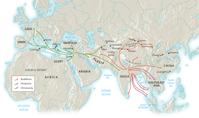 Many religions like Buddhism, Hinduism, and Christianity were spread ...