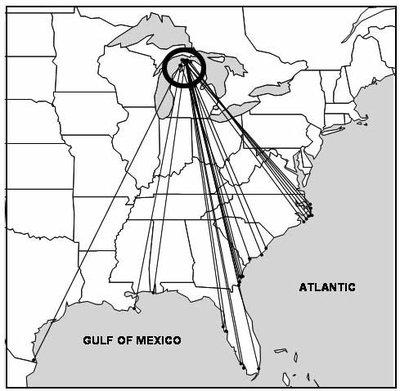 Migration pattern of Michigan banded piping plovers, U.S. Fish and ...