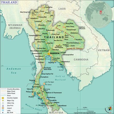 Thailand is located in southeast Asia and about 15 degrees above the ...