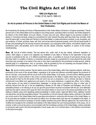 April 9,1866 Civil Rights Act 1866