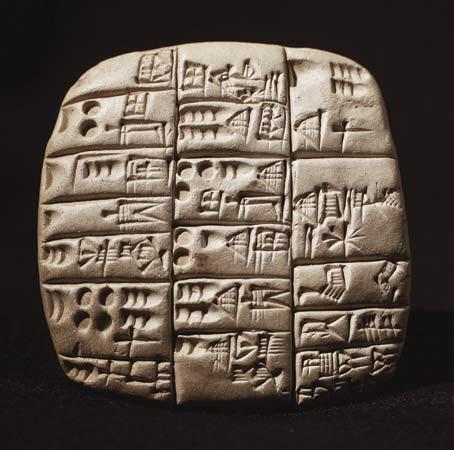 Sumerian (Mesopotamian) writing made by pressing a wedge-shaped tool ...