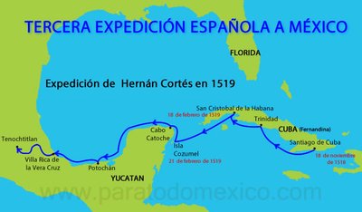 Tercera expedición a México desde Cuba (1519) a cargo de Hernán Cortés. 
