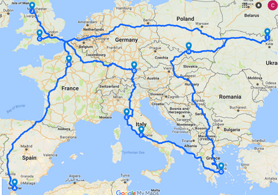 Route around Europe (driving)