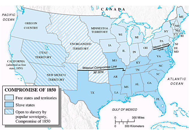 A map illustrating free and slave states and territories, territories ...