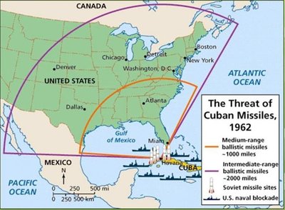 This is a map of Cuba and where the Soviets sites were and how far the ...