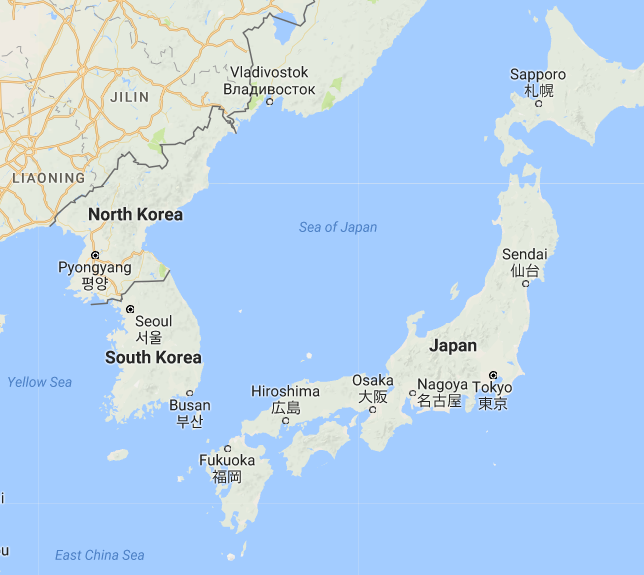 Google Maps Image, Japan & the Koreas