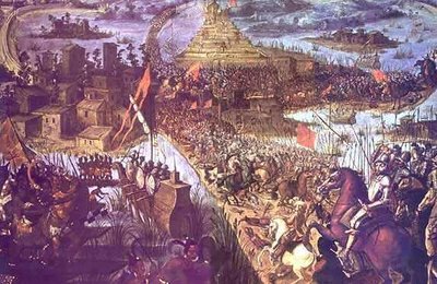 Sitio de Tenochtitlan (1521.) En la imagen se representa el gran asedio a la ciudad de Tenochtitlán por parte de los españoles.