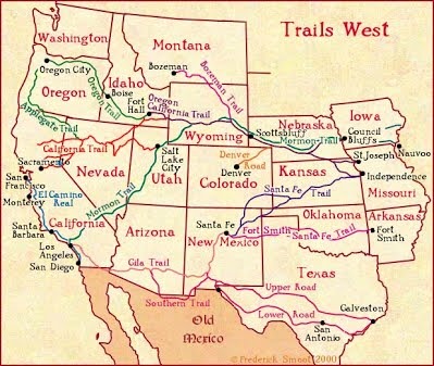 This picture shows the routes to the west and how long some people had ...